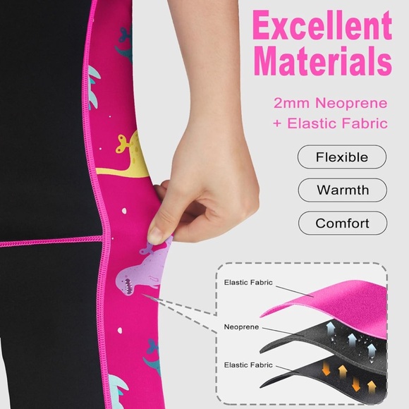 NWOT Kids Shorty Wetsuit 2mm Neoprene Front Zip, Pink Black, Size Small - Picture 4 of 12